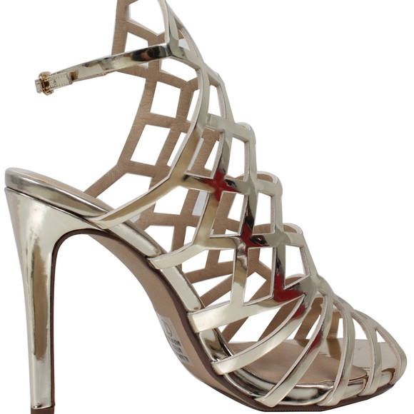 Metallic light gold open toe cutout stiletto heel - Picture 3 of 3
